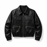 The Corvayne oversized black leather bomber jacket with elastic waistband and dropped shoulders.