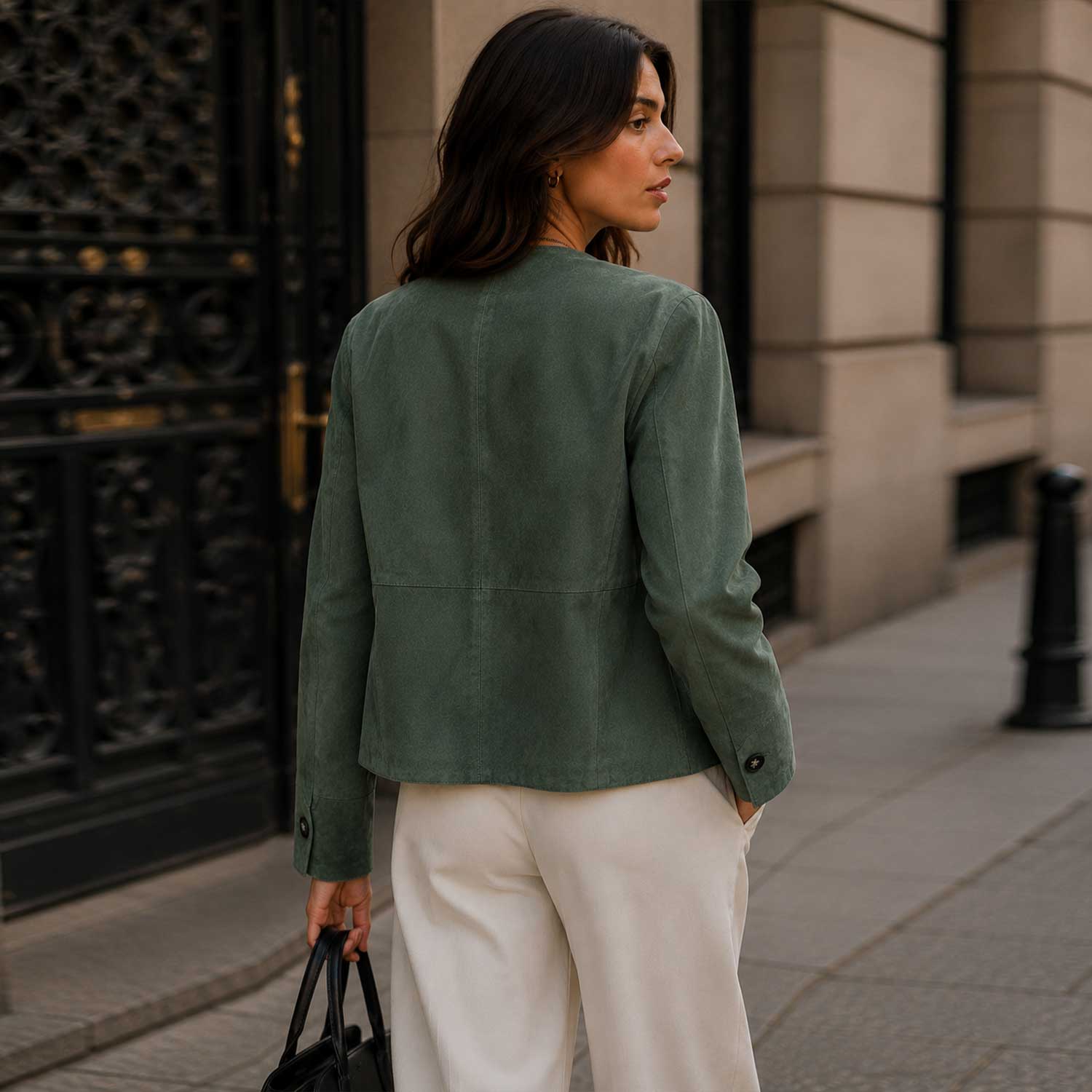 SaltCo Women's Green Suede Leather Jacket Back View