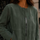 SaltCo Women's Green Suede Leather Jacket Texture Detail