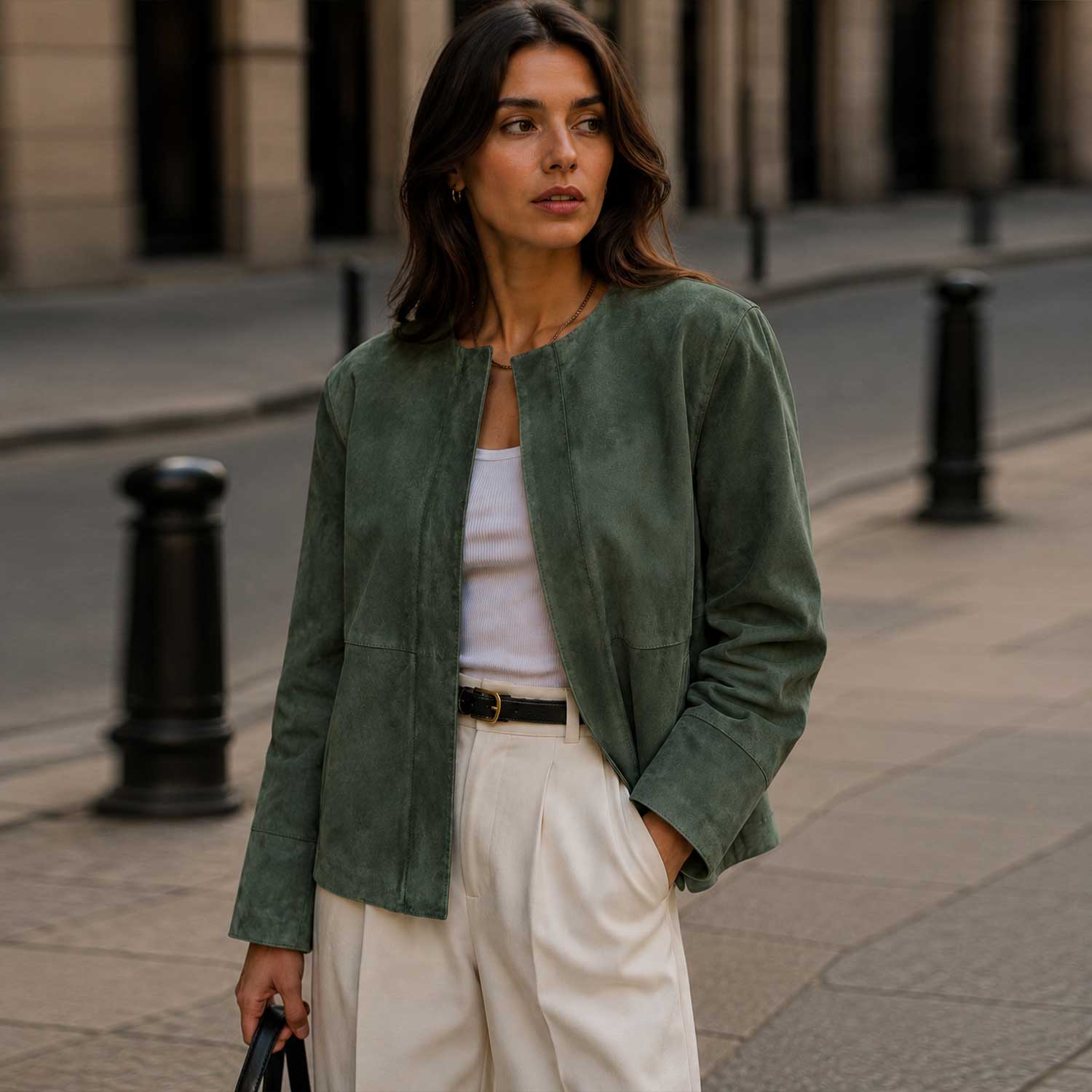 SaltCo Women's Green Suede Leather Jacket Front View