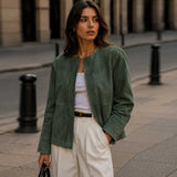 SaltCo Women's Green Suede Leather Jacket Front View