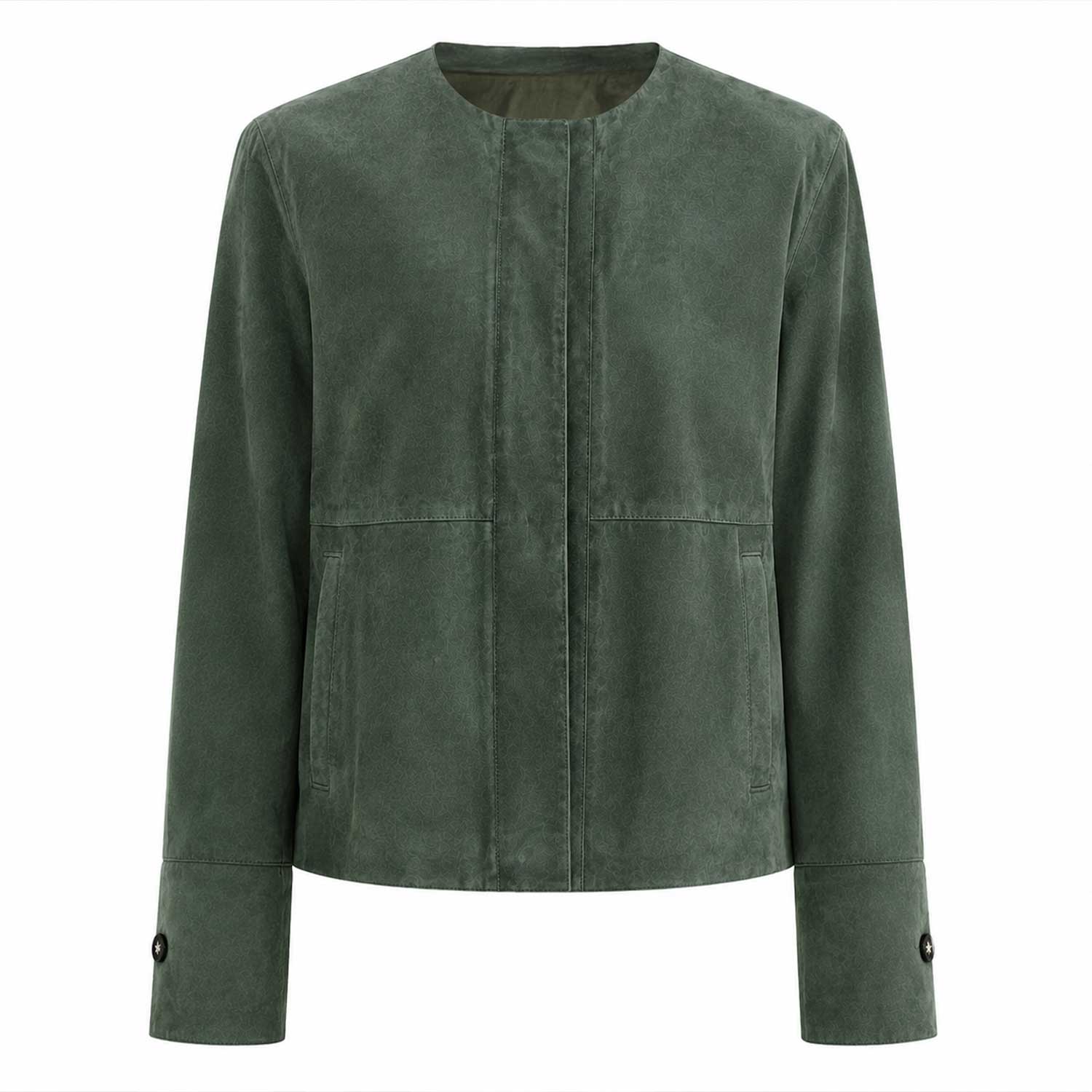 SaltCo Women's Green Suede Leather Jacket Product Display