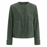 SaltCo Women's Green Suede Leather Jacket Product Display