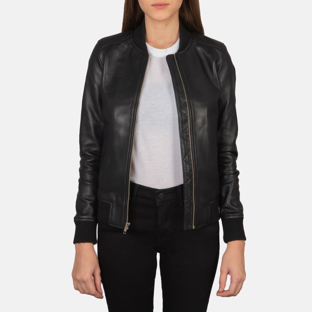 SaltCo Leather Womens Bliss Black Leather Bomber Jacket 2