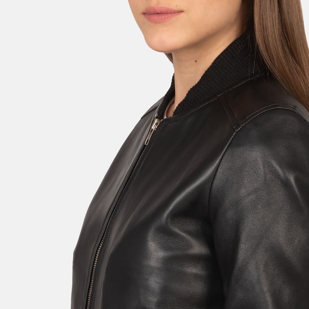 SaltCo Leather Womens Bliss Black Leather Bomber Jacket 6