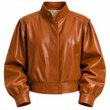SaltCo Valmont Women's Oversized Leather Bomber Jacket Brown Lambskin Outerwear
