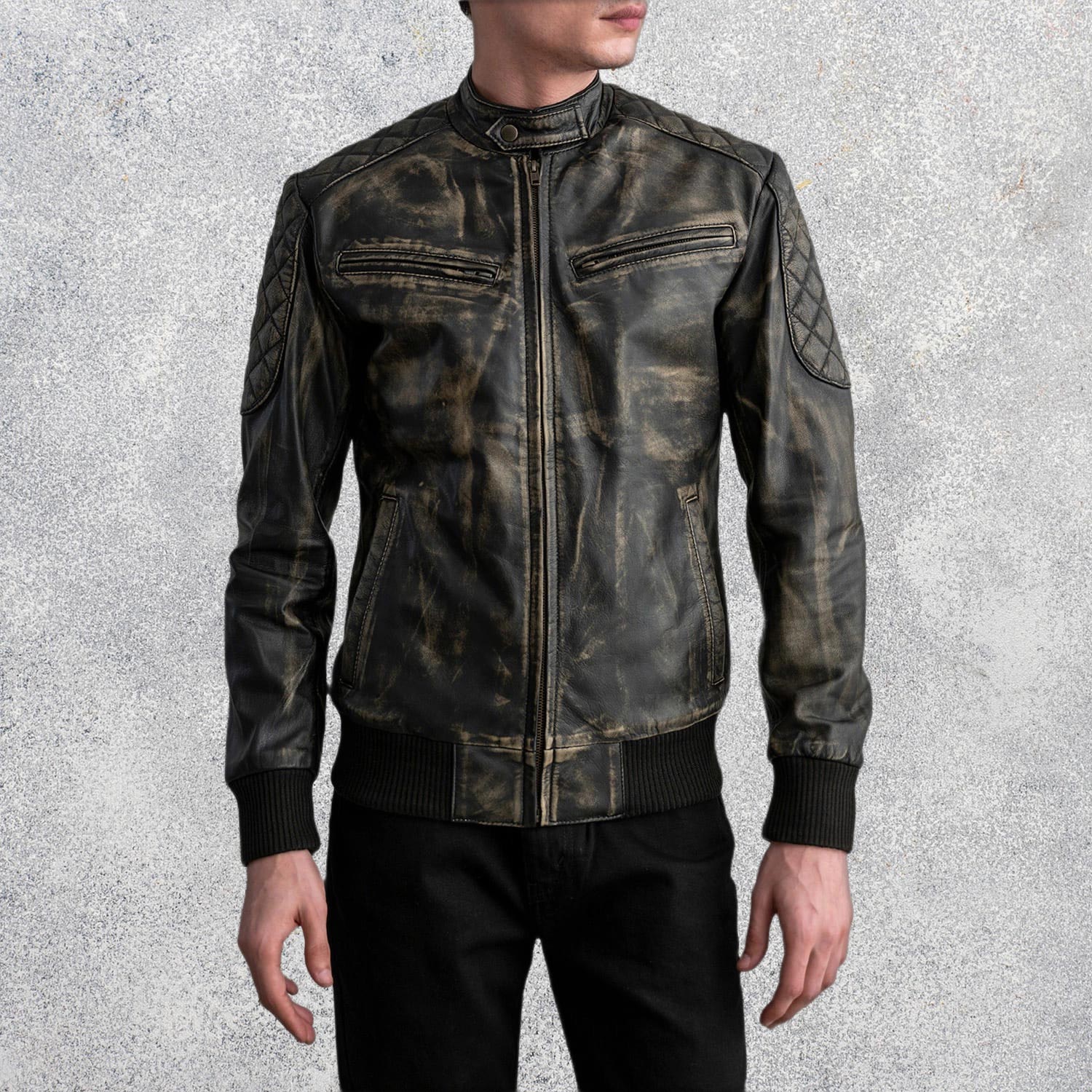 Sebastian Distressed Brown Leather Bomber Jacket