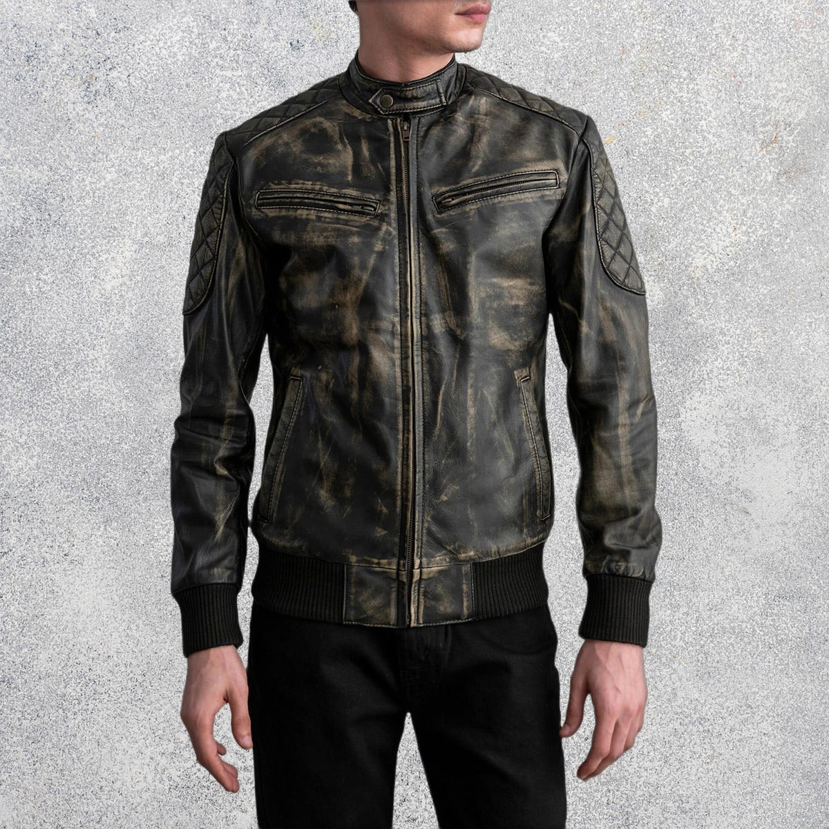 Sebastian Distressed Brown Leather Bomber Jacket