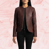 Seraphine Quilted Maroon Leather Jacket for Women
