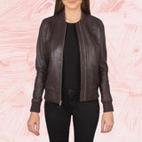 Serena Maroon Leather Bomber Jacket for Women