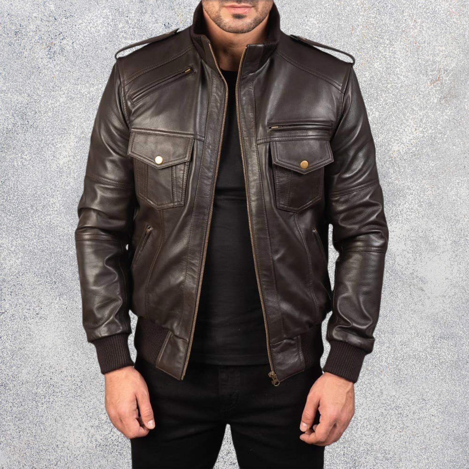 Shadowhawk Brown Men's Leather Bomber Jacket