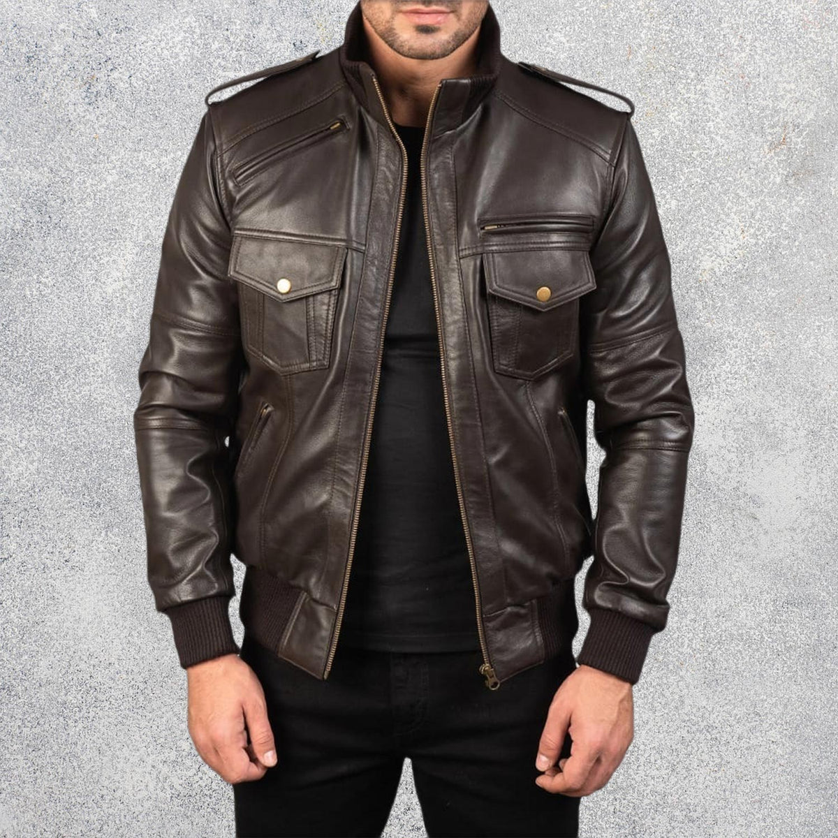 Shadowhawk Brown Men's Leather Bomber Jacket