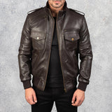 Shadowhawk Brown Men's Leather Bomber Jacket