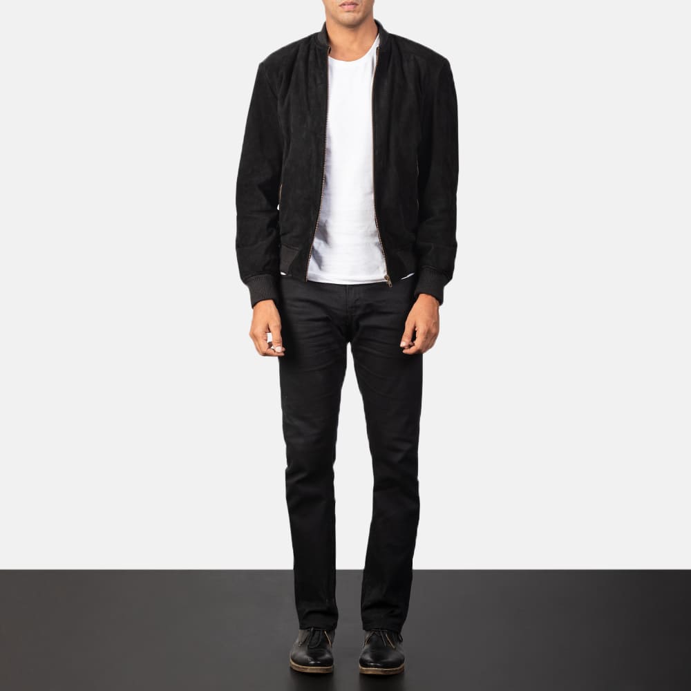 Shane Black Suede Bomber Jacket for Men