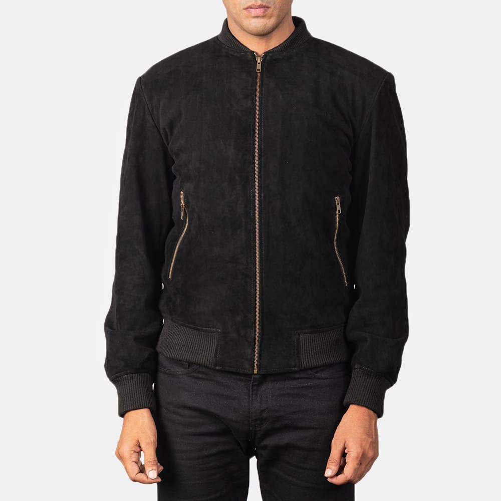 Shane Black Suede Bomber Jacket for Men