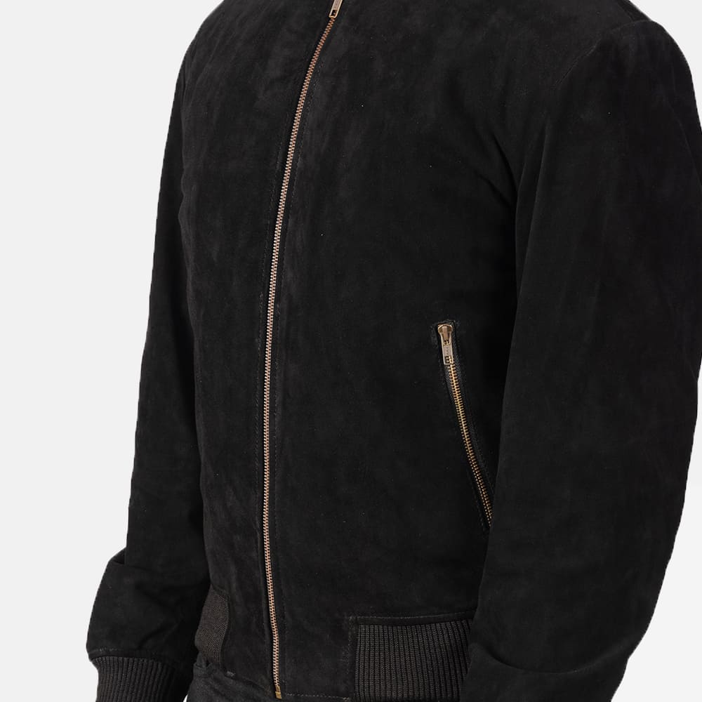 Shane Black Suede Bomber Jacket for Men