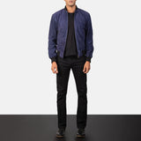 Shane Blue Suede Bomber Jacket for Men