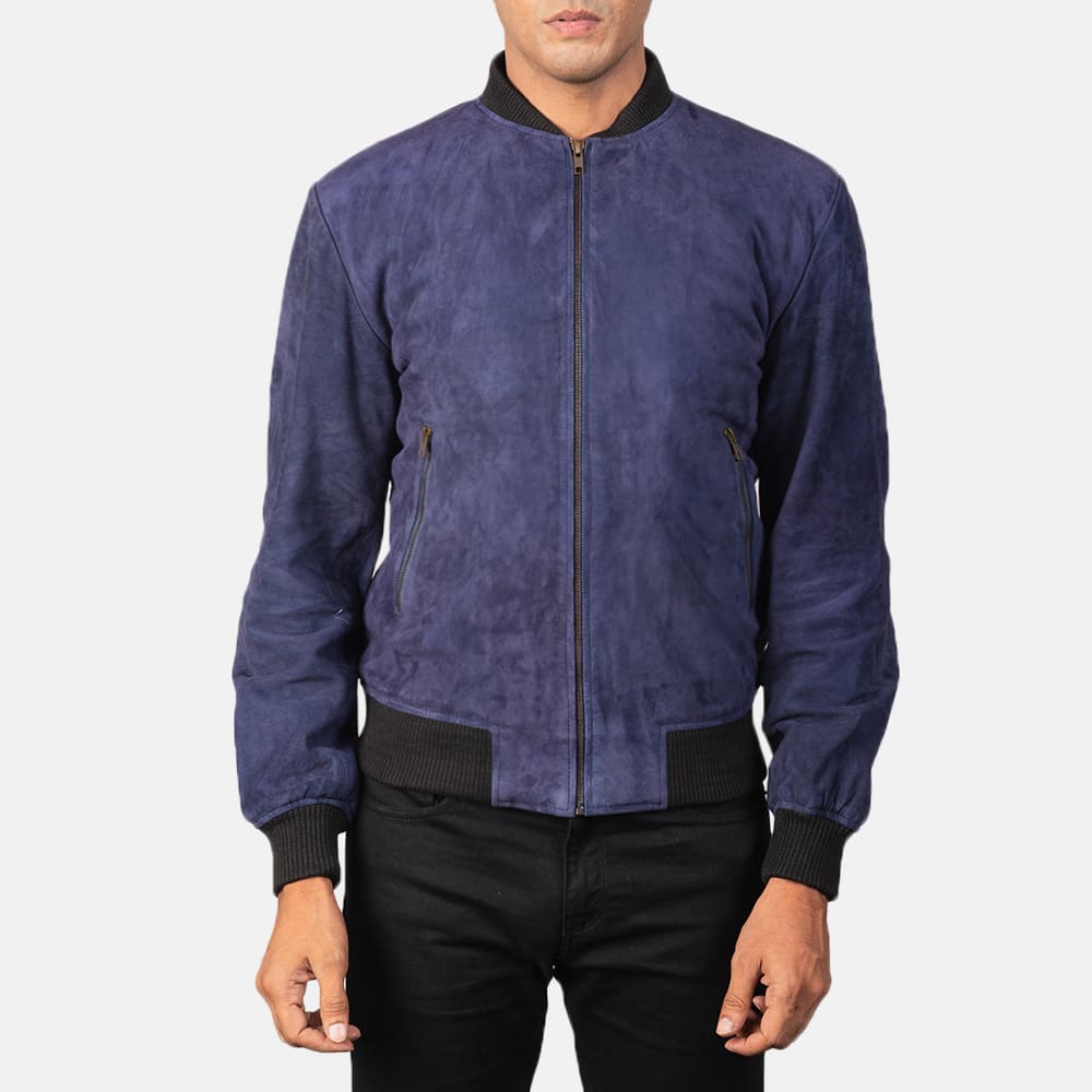 Shane Blue Suede Bomber Jacket for Men