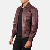 Shane Maroon Leather Bomber Jacket for Men