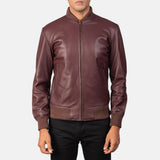 Shane Maroon Leather Bomber Jacket for Men
