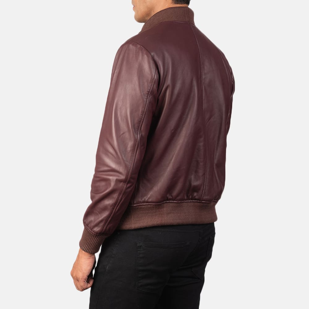 Shane Maroon Leather Bomber Jacket for Men
