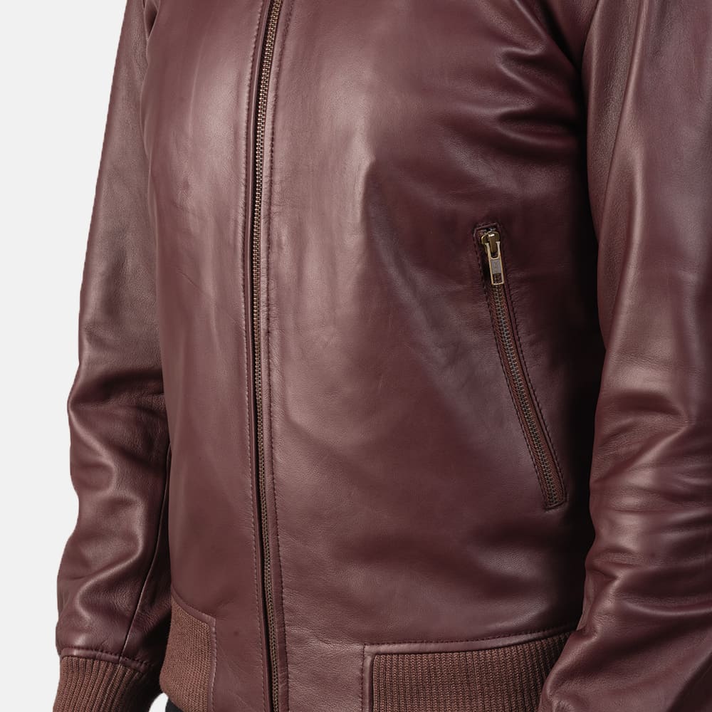 Shane Maroon Leather Bomber Jacket for Men