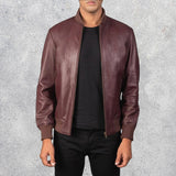 Shane Maroon Leather Bomber Jacket for Men