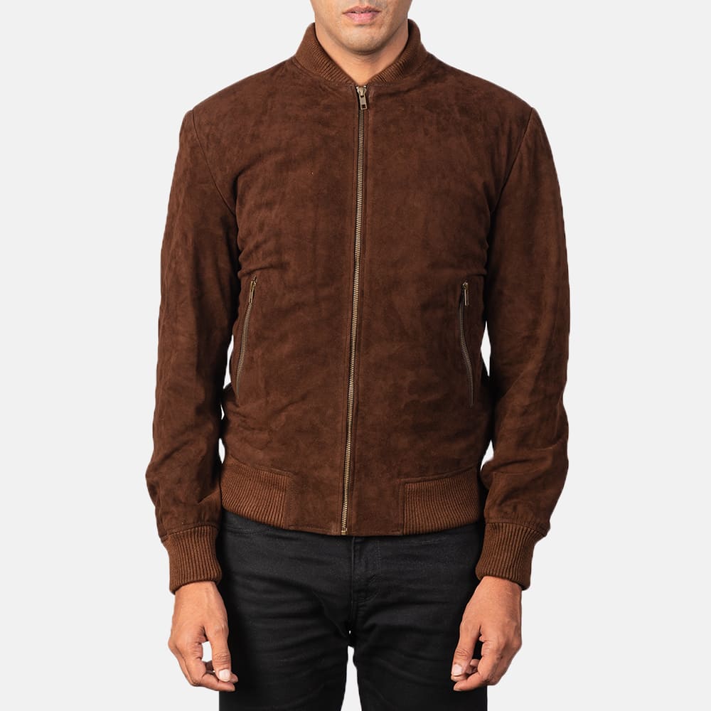 Shane Mocha Suede Bomber Jacket for Men