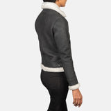 Elowen B-3 Black & White Shearling Leather Bomber Jacket for Women