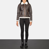 Elowen B-3 Brown Shearling Leather Bomber Jacket for Women