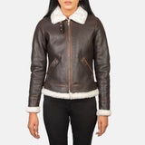 Elowen B-3 Brown Shearling Leather Bomber Jacket for Women