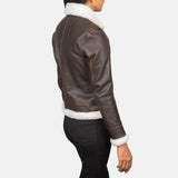Elowen B-3 Brown Shearling Leather Bomber Jacket for Women