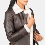 Elowen B-3 Brown Shearling Leather Bomber Jacket for Women