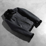 Elowen B-3 Distressed Black Shearling Leather Bomber Jacket for Women