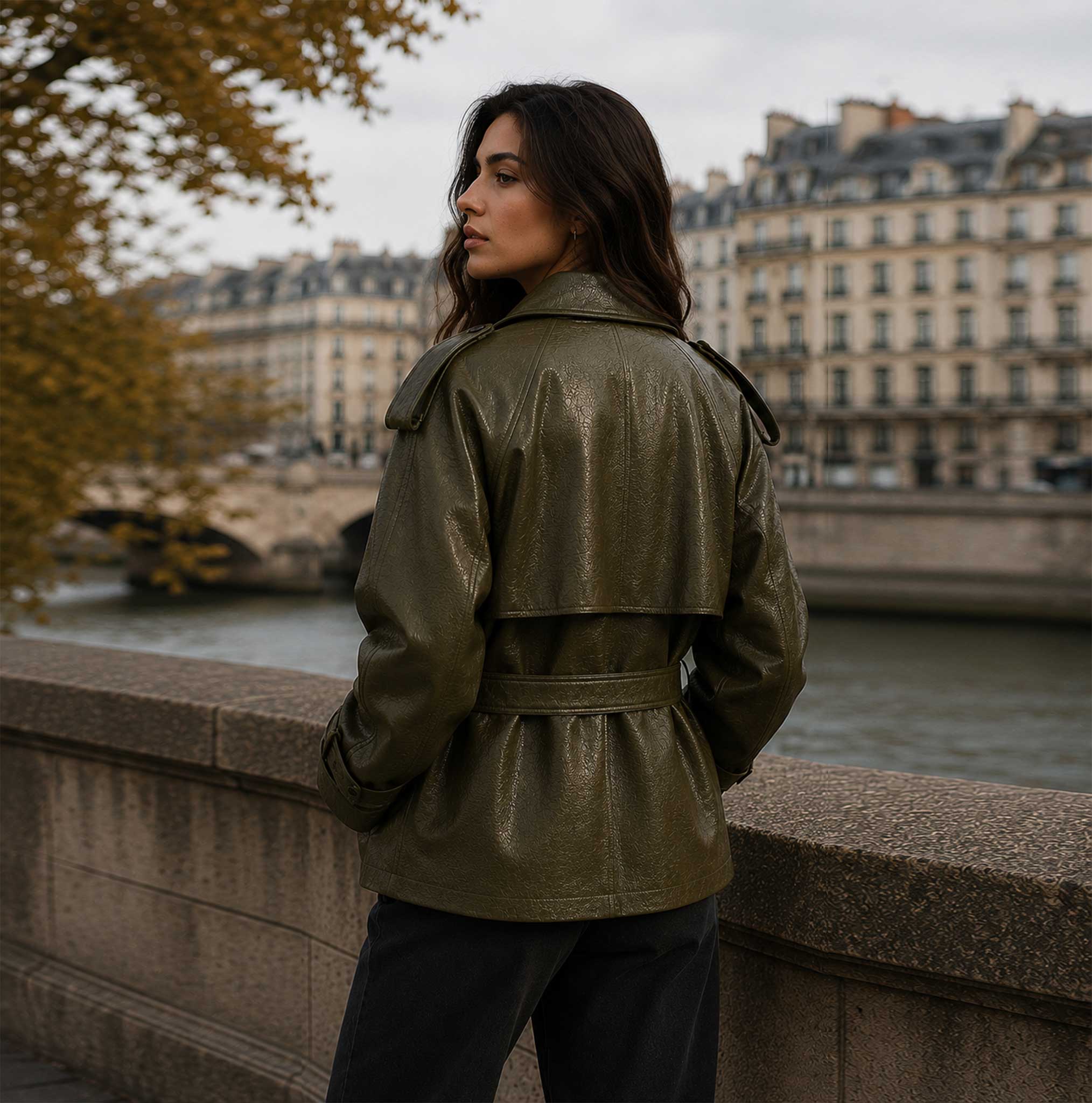 Leather Cropped Trench Coat Women