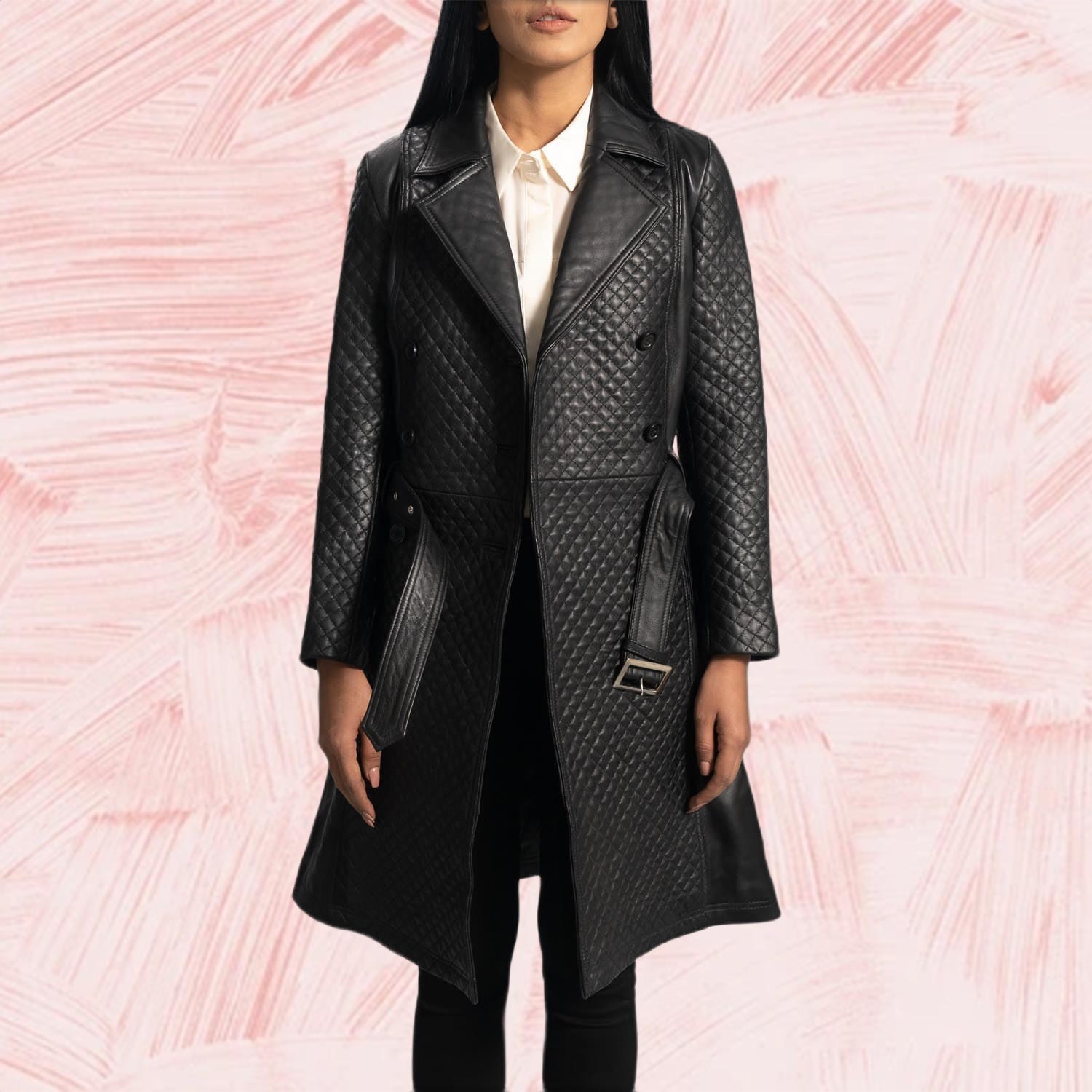 Siena Black Leather Trench Coat for Women