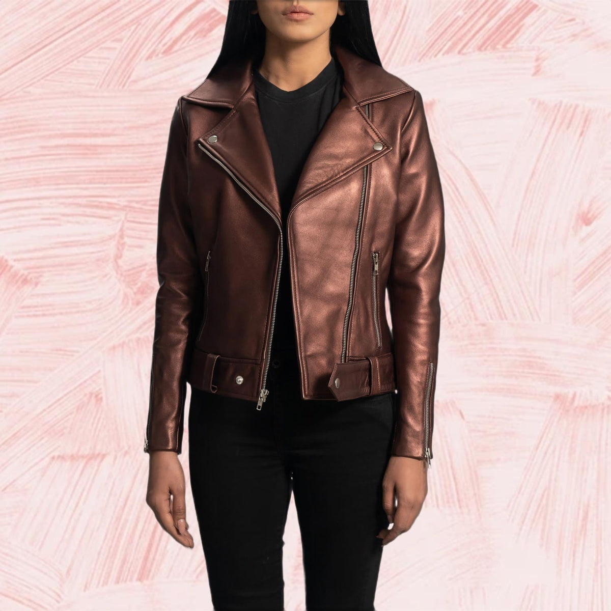 Nyla Green Hooded Leather Bomber Jacket for Women