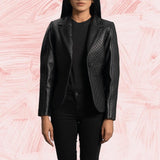 Sienna Quilted Black Leather Blazer for Women