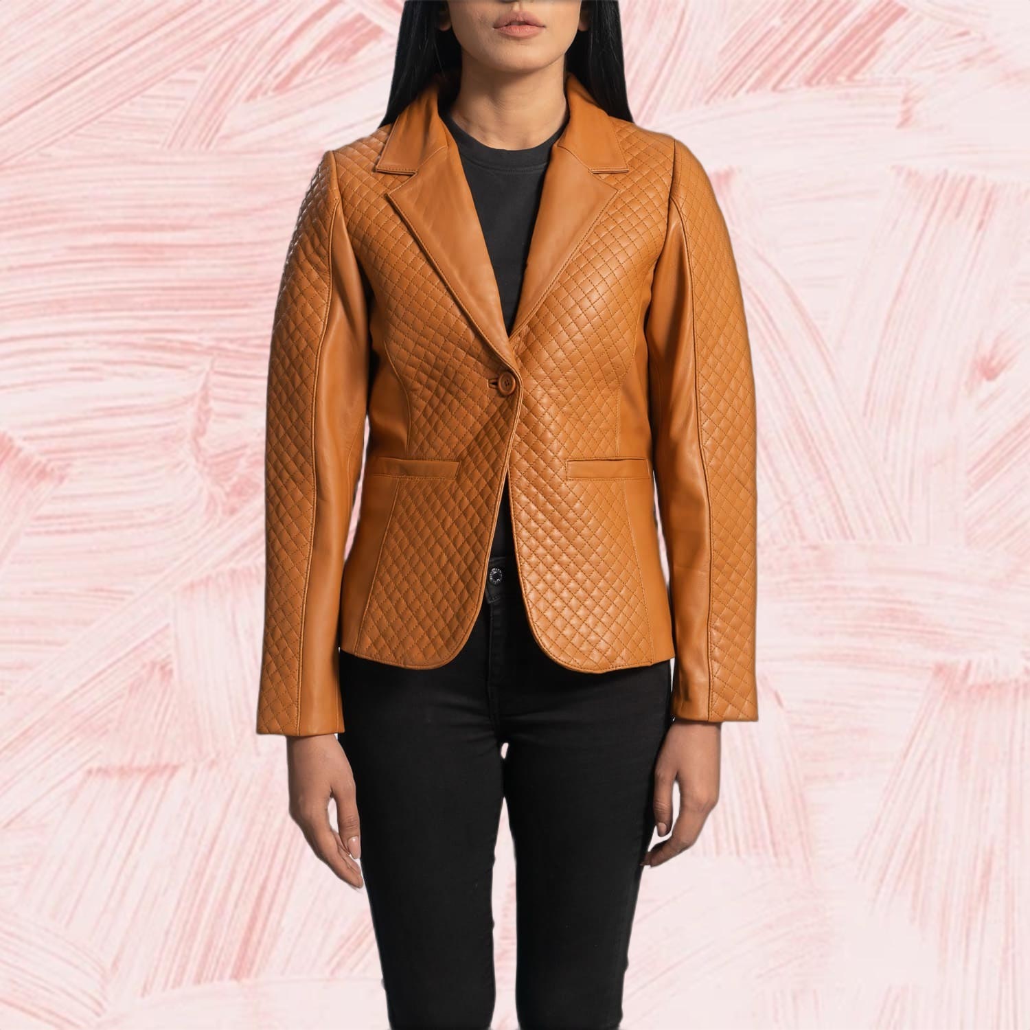 Sienna Quilted Brown Leather Blazer for Women