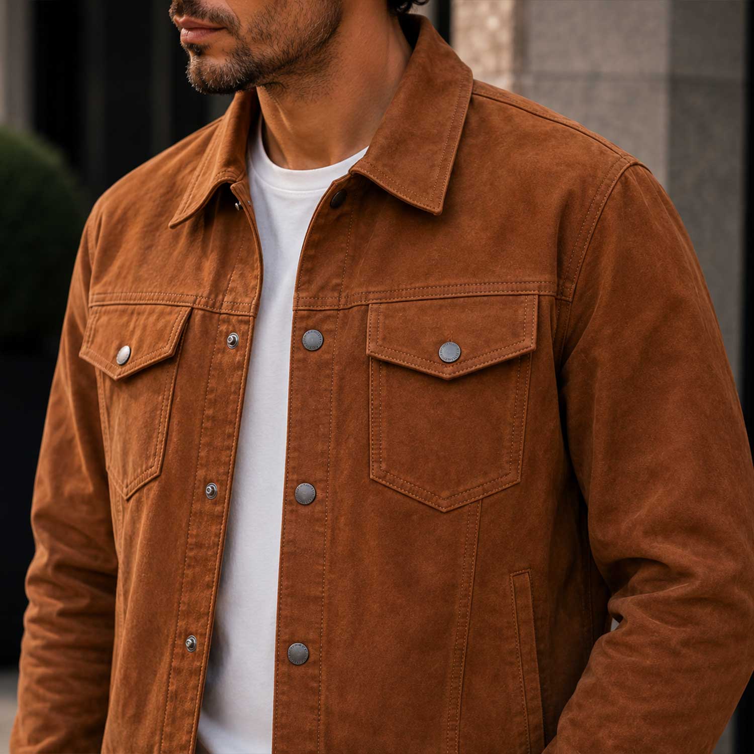 Crafted For Everyday Style
Modern Luxury Trucker Jacket
Premium Goat Suede Leather
Timeless Heritage Design
Classic Front View
Signature Back Profile
Precision Chest Pocket Craftsmanship
Premium Suede Texture
Tailored Shoulder Construction
Refined Snap Button Details
Luxury Collar Finish
Everyday Comfort Fit
Built To Last
Soft Matte Suede Finish
Handcrafted Premium Quality