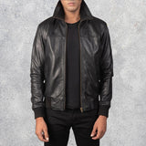 SkyRolf Black Men's Leather Bomber Jacket