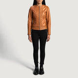 Alara Clean Tan Leather Biker Jacket for Women