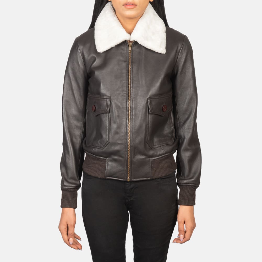 Elise G-1 Brown Leather Bomber Jacket for Women