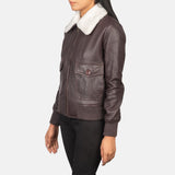 Elise G-1 Maroon Leather Bomber Jacket for Women
