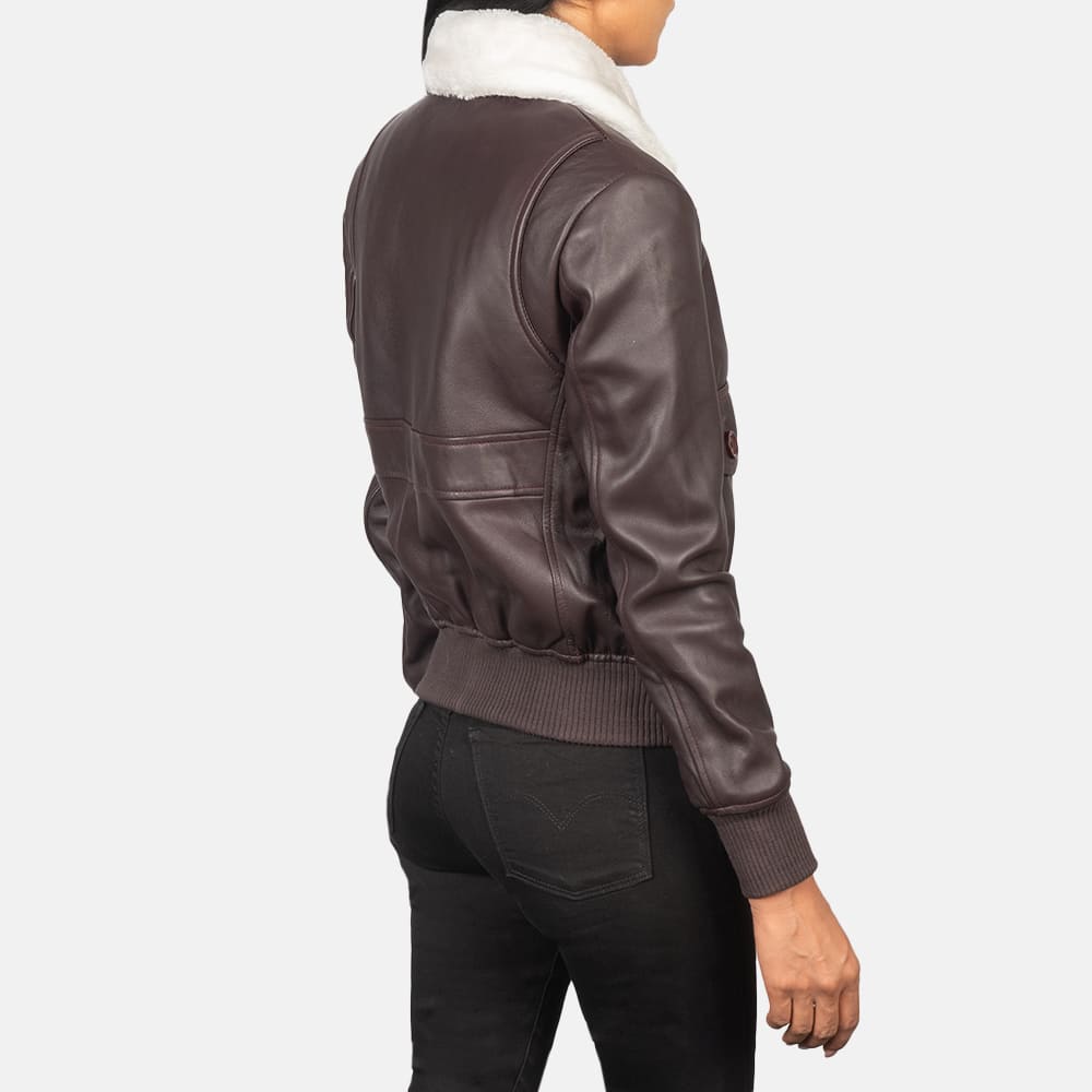 Elise G-1 Maroon Leather Bomber Jacket for Women