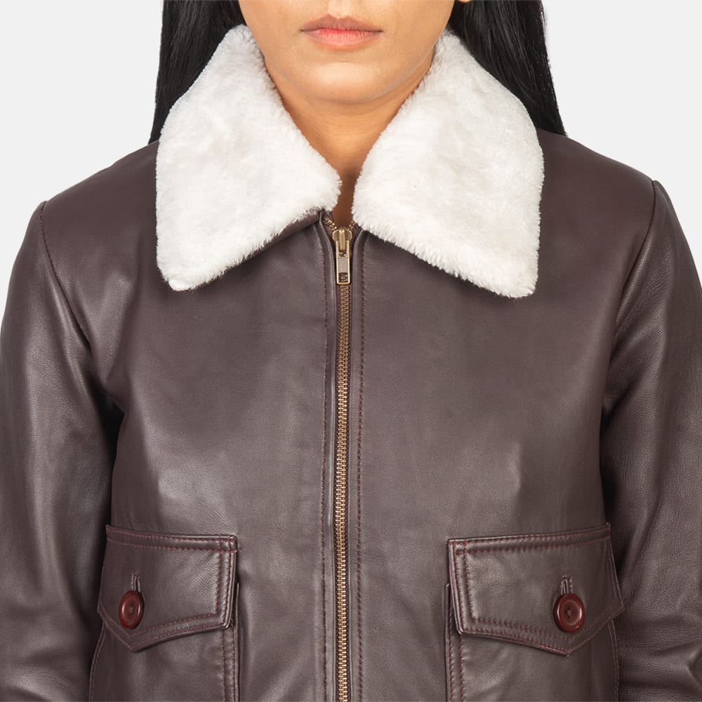Elise G-1 Maroon Leather Bomber Jacket for Women