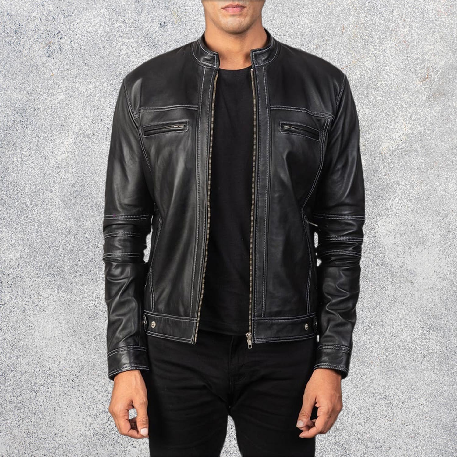 Strider Black Leather Biker Jacket