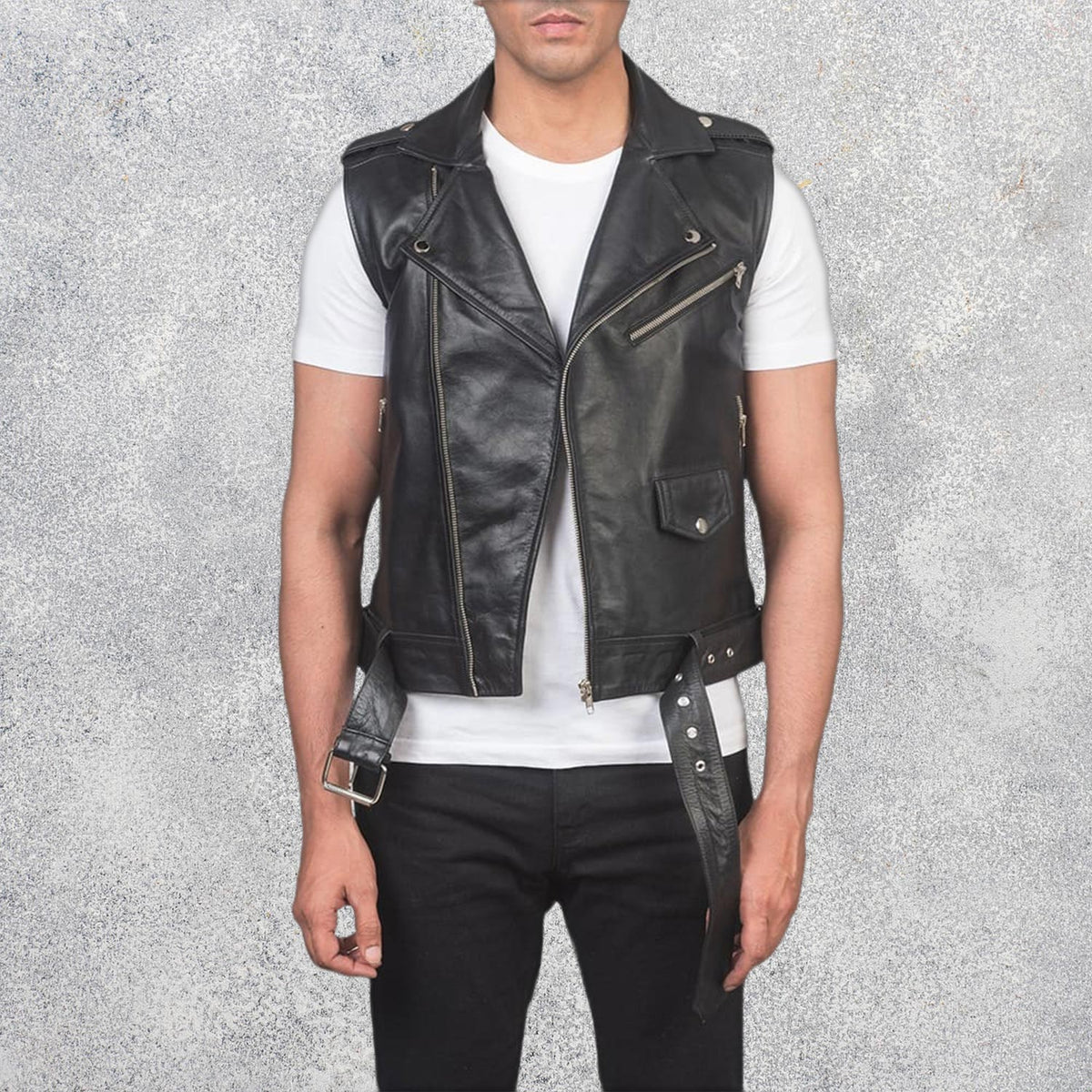 Sullivan Black Leather Biker Vest