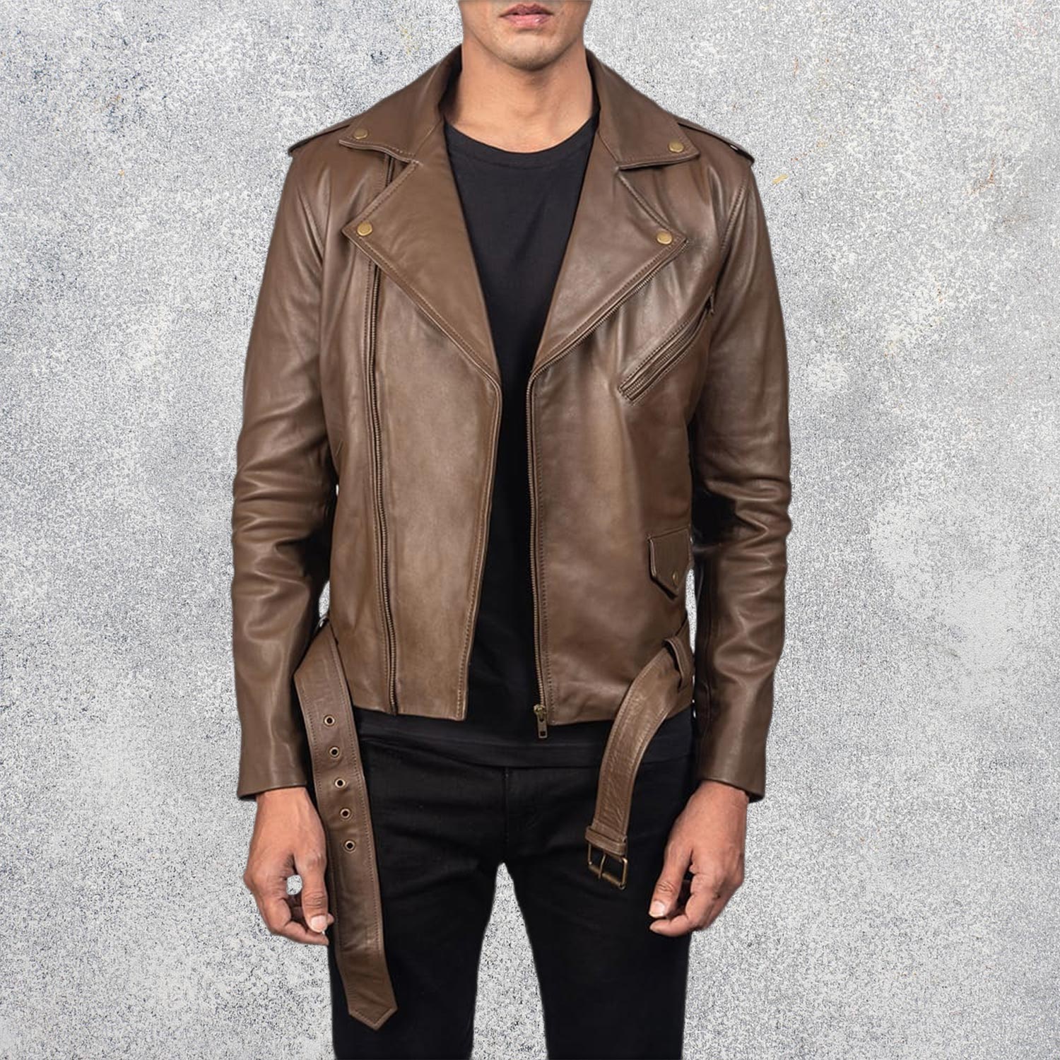 Tarek Mocha Leather Biker Jacket