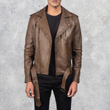 Tarek Mocha Leather Biker Jacket